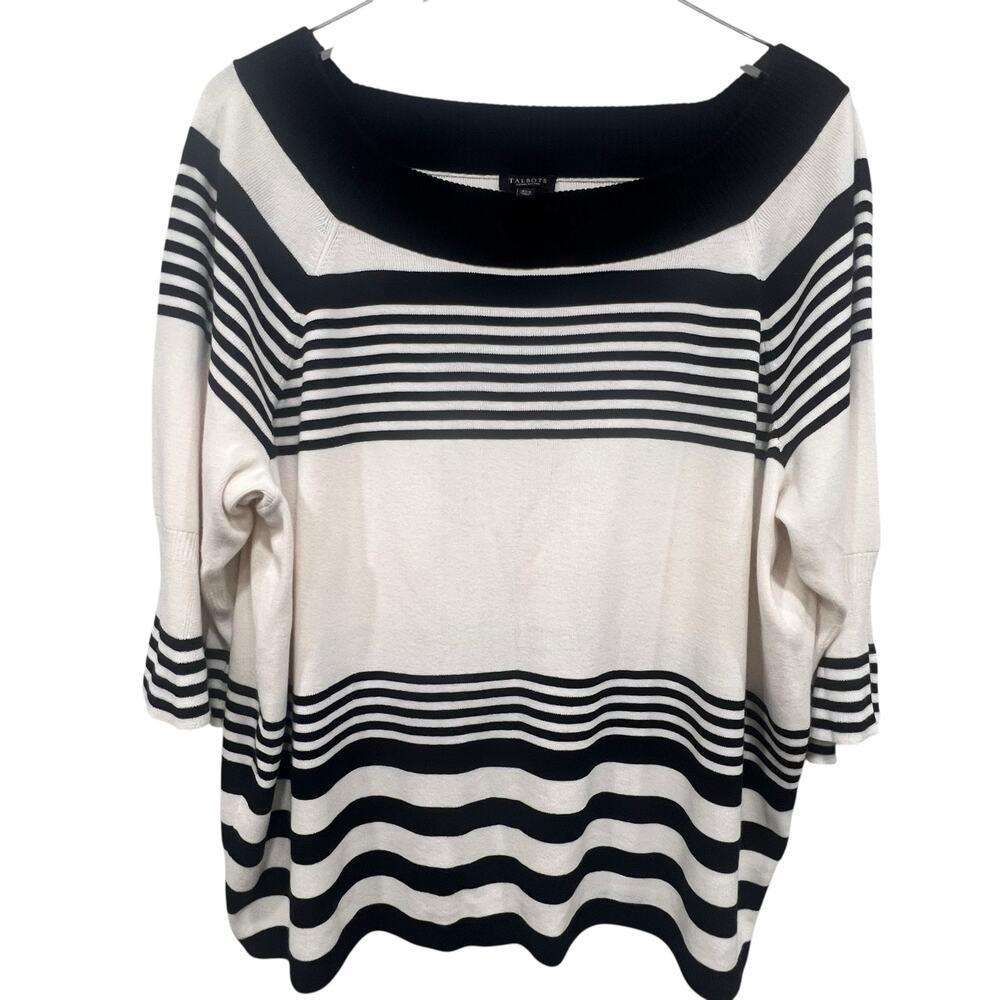 Talbots Petites 3X Black White Striped Knit Top Boat Neck Preppy Classic Capsule